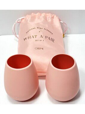 Odeme Silicone Wine Glasses Set of 2 Pink What A Pair Stemless Unbreakable NEW